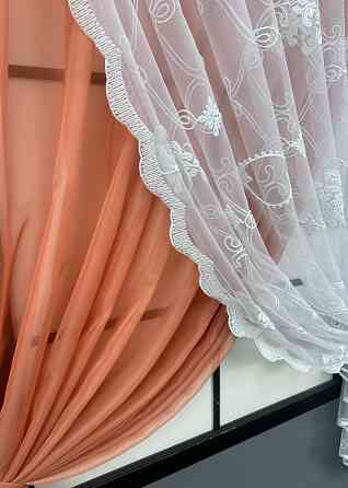 Кухонные шторки VR-Textil № 101к с подвязками коралловый с белым 330х170 см (52-1191) Киев
