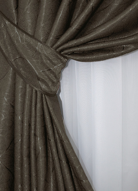 Комплект готовых штор VR-Textil Лен Саванна № 631ш Какао 100х275 см 2 шт (31-378) Киев - изображение 4