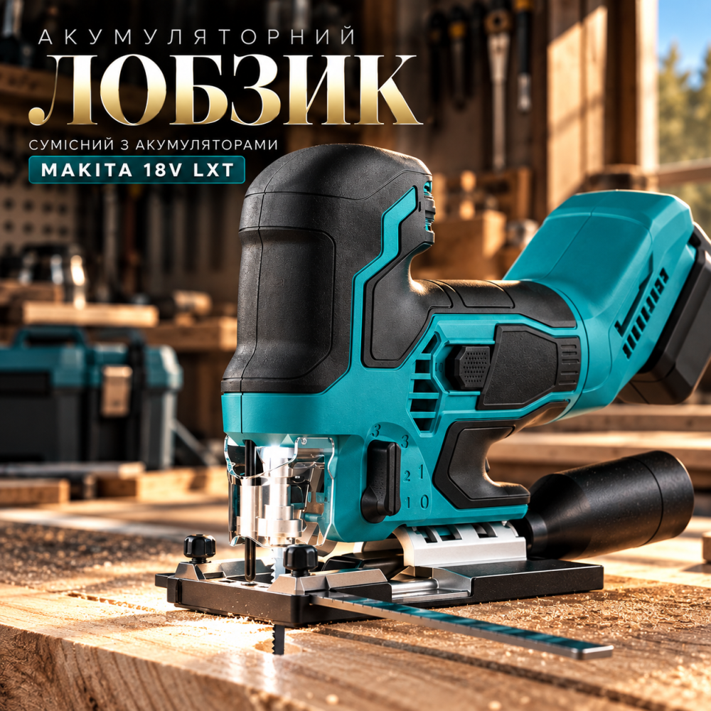 Аккумуляторный лобзик 18 В для Makita, бесщеточный, 800–3200 ход/мин, 6 скоростей, ±45°, LED, 2 полотна Киев - изображение 2