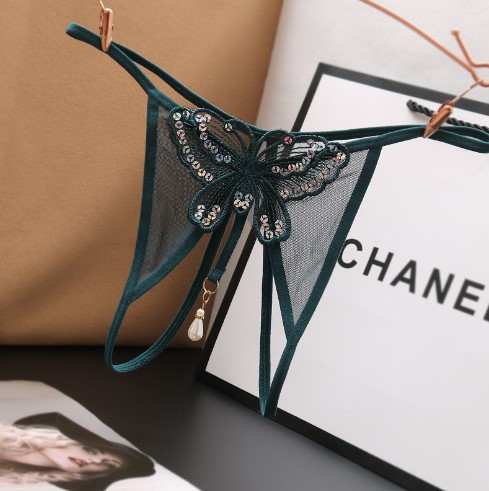 Трусики з доступом намистинкою та паєтками жіночі універсальний зелений Київ - фото 1