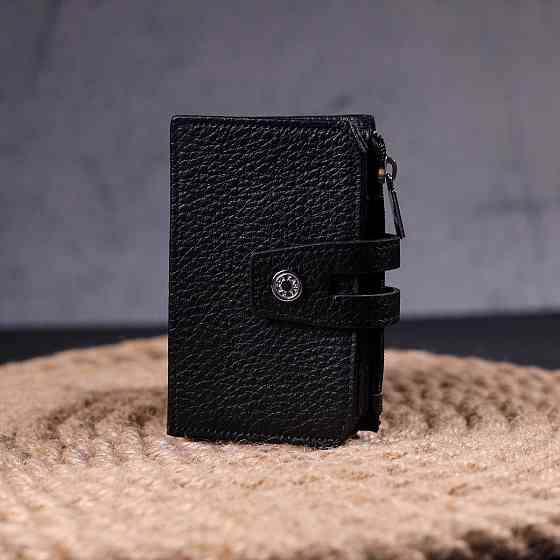 Практичний картхолдер із натуральної зернистої шкіри Чорний (KARYA) Київ