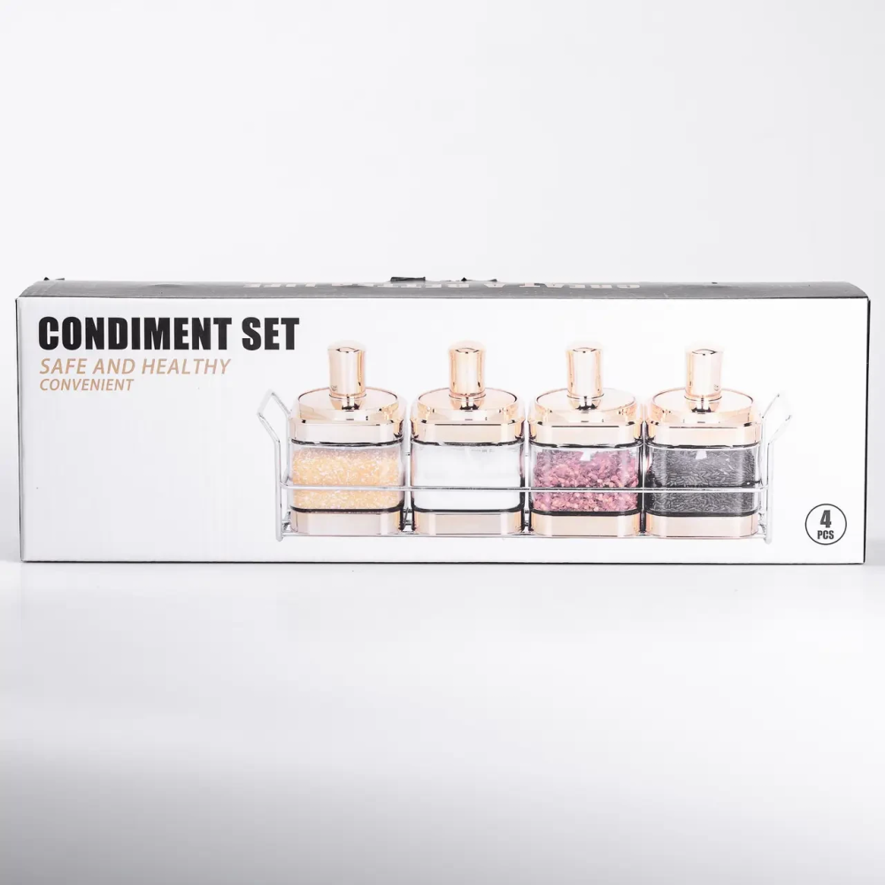 Набір банок для сипучих продуктів 4 штуки 350 мл скляні на металевій підставці HP-1336 Київ - фото 8