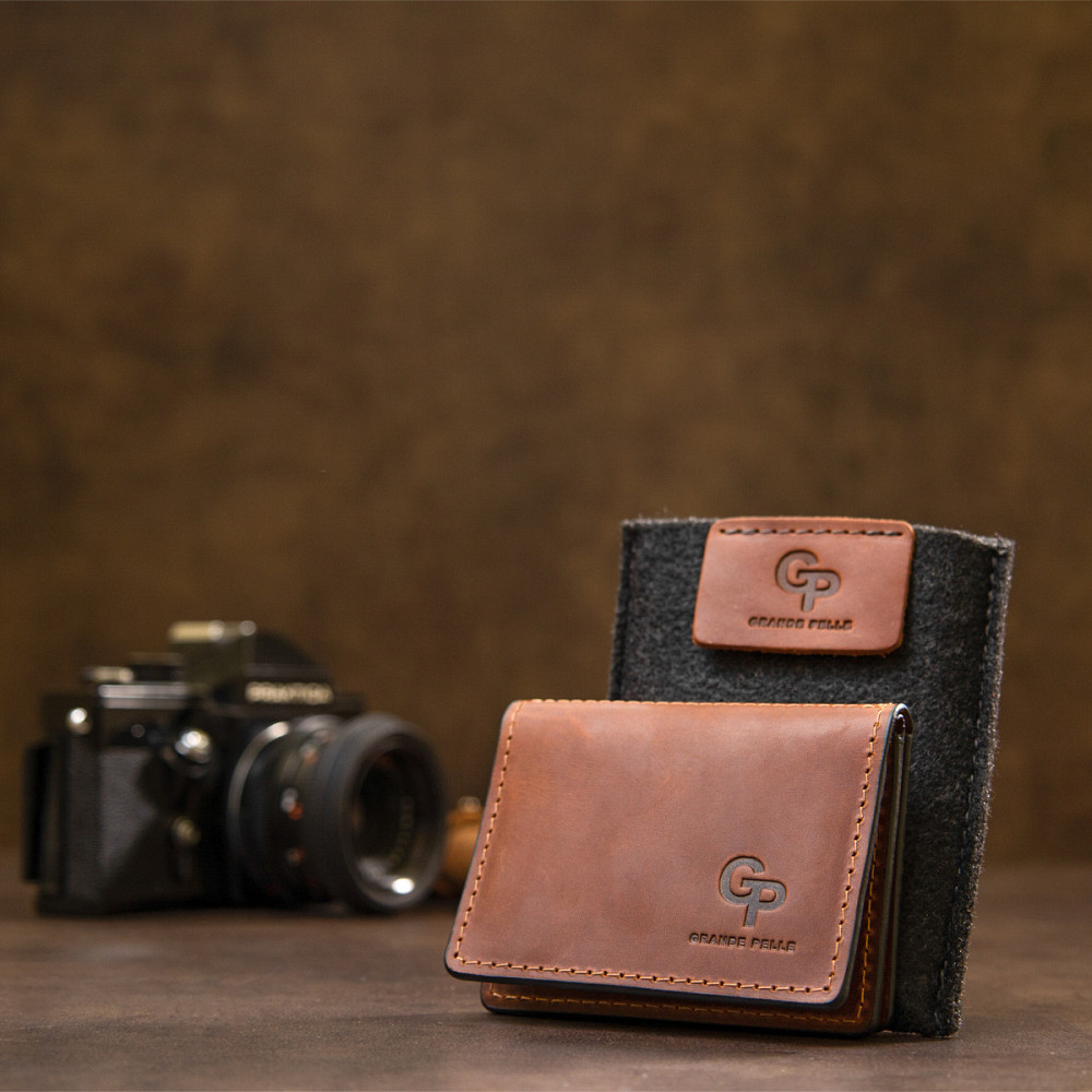 Кожаная компактная визитница Коричневый (GRANDE PELLE) Киев - изображение 4