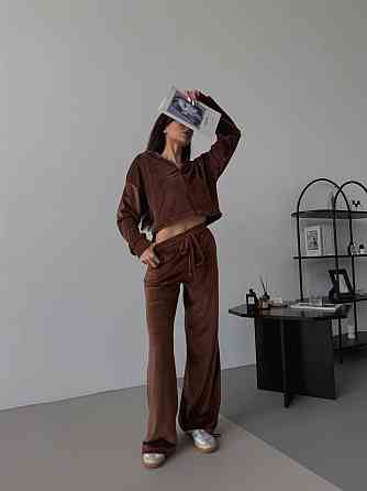 Жіночий м'який прогулянковий костюм-двійка: кофта та штани з велюру Шоколадний, 46/48 Одеса