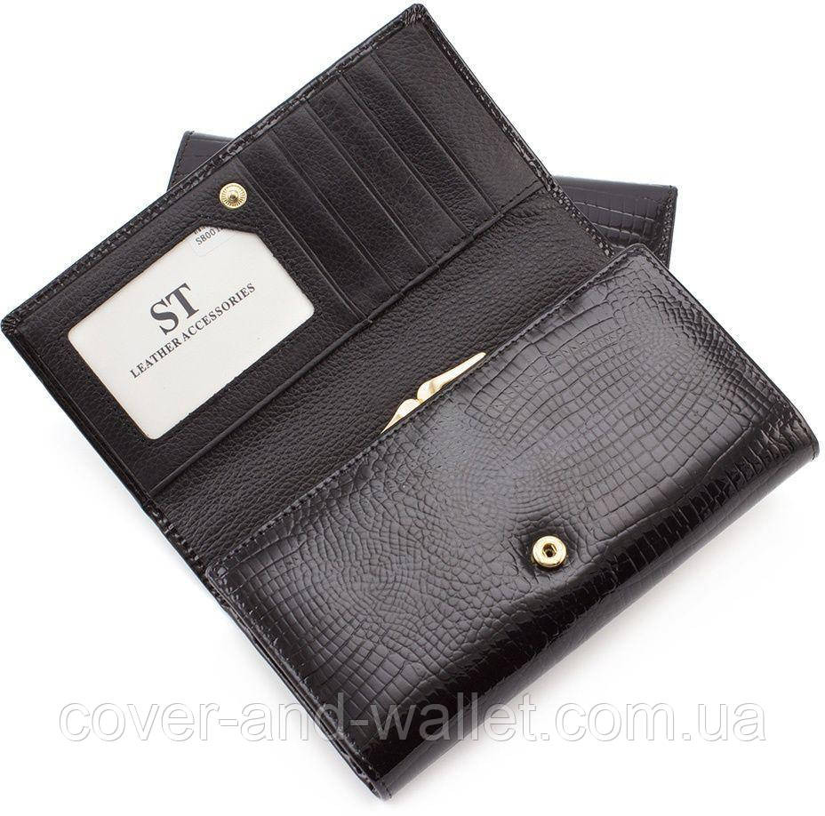 Чорний лаковий шкіряний жіночий гаманець на багато карток ST S8001A Київ - фото 7