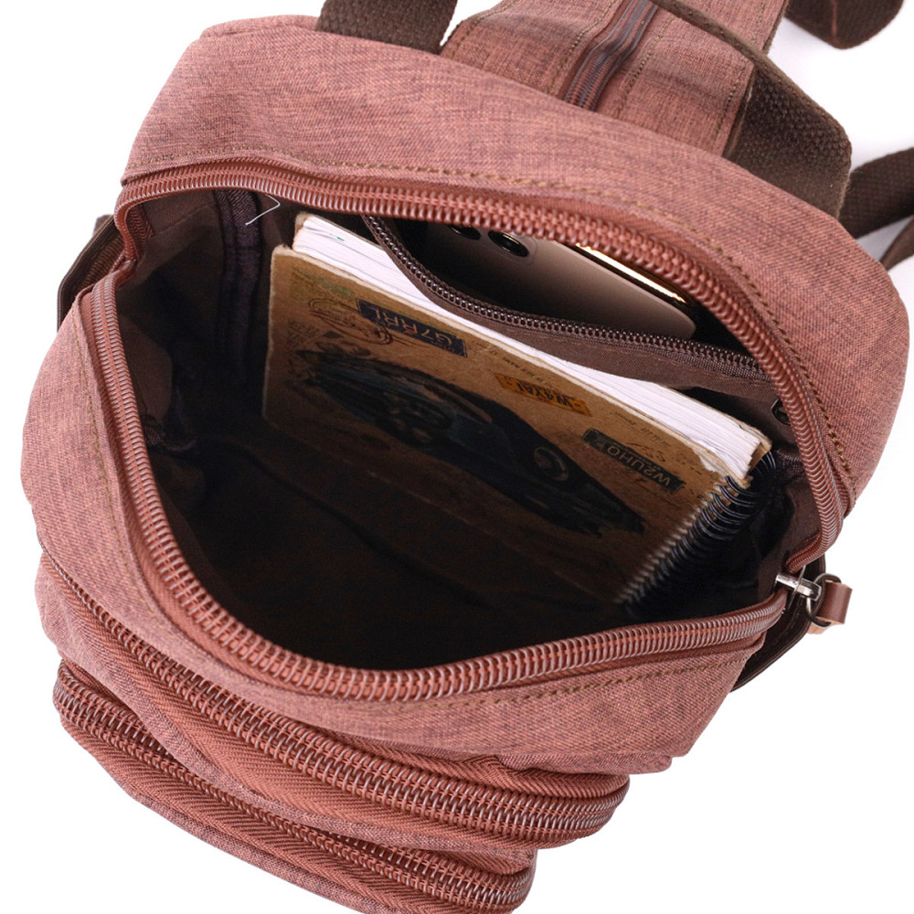 Небольшой рюкзак из полиэстера с большим количеством карманов Vintage 22150 Коричневый Киев - изображение 7