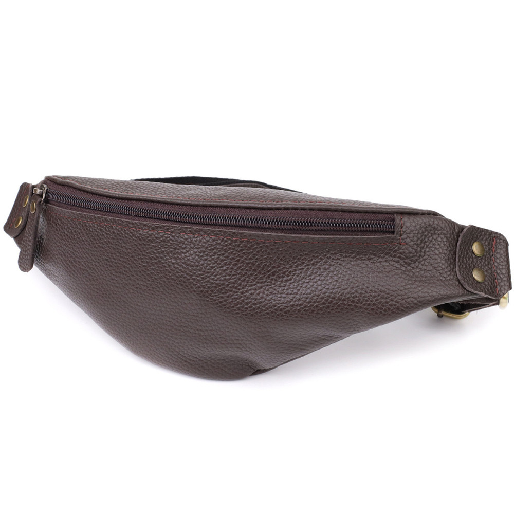 Модна сумка бананка для чоловіків із зернистої натуральної шкіри Коричневий (SHVIGEL) Київ - фото 11