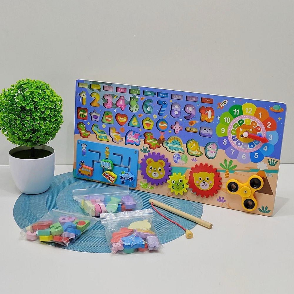 Логічна дошка WToys математичний+фруктовий сортер шестерні спинер годинник пальчиковий лабіринт магнітна рибалка (53482) Чернігів - фото 1