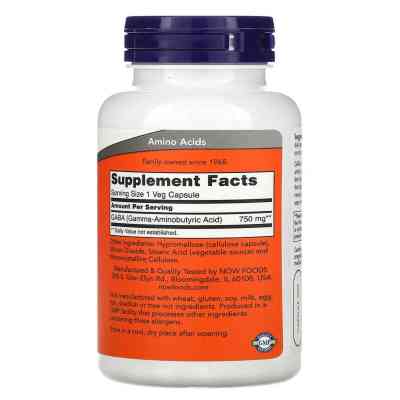 Аминокислота Now Foods GABA (Гамма-Аминомасляная Кислота) 750 мг, 100 вегетарианск (NOW-00089) Винница