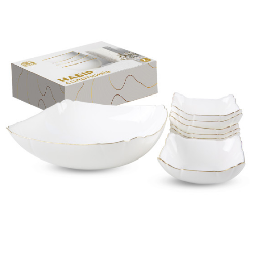 Набір салатників 7 предметів із золотим кантом (1,5л*1шт/200мл*6шт) S&T Житомир - фото 1