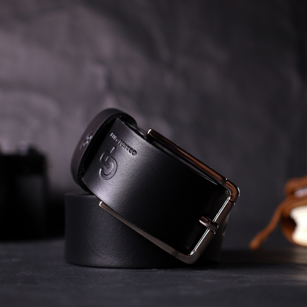 Класичний ремінь брючний для чоловіків з натуральної шкіри Чорний (GRANDE PELLE) Київ - фото 4