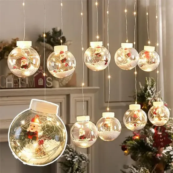 Гирлянда занавес штора Шары с наполнением Дед Мороз, 3м, 10 шаров LED USB Коломия