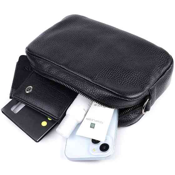 Класична сумка крос-боді із зернистої натуральної шкіри Shvigel 22842 Чорна Київ