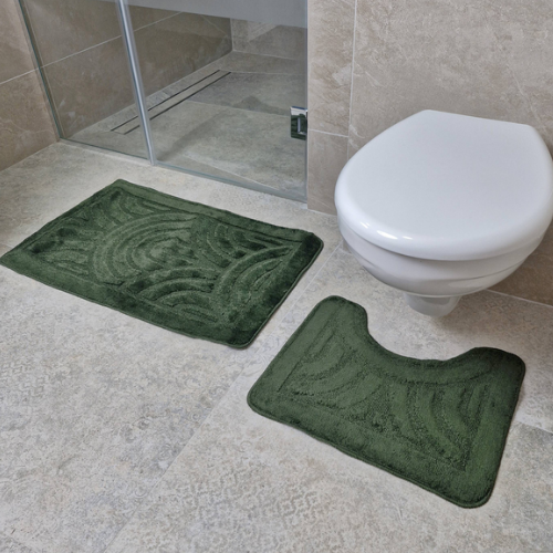 Набір килимків для ванної 50*80см+40*50см U-виріз Орнамент Econom зелений поліпропілен Дариана Житомир - изображение 1