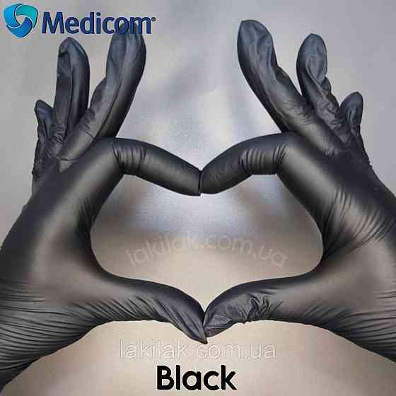 Рукавички нітрилові Medicom Black розмір M 5,0гр (чорні) 100 шт Херсон