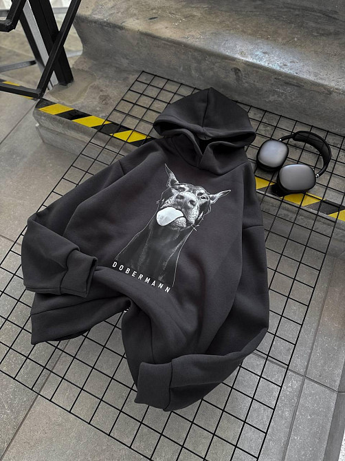 Женская утепленная оверсайз худи с доберманом трехнить на флисе Одесса - изображение 7