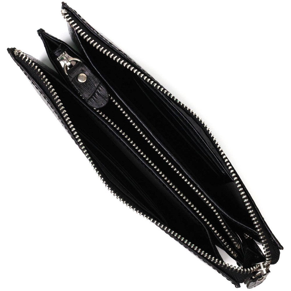 Мужской клатч на два отделения из натуральной кожи с тиснением под крокодила BOND 22044 Черный Киев - изображение 10