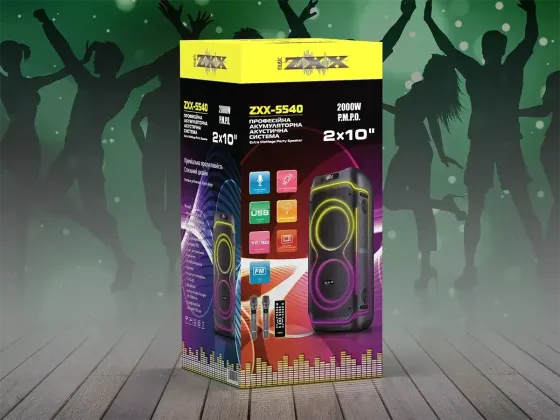 Акустична переносна колонка ZXX-5540 100Вт 2x10" TWS/FM/USB/TF/BT/REC/LED/2MIC/ДК Київ