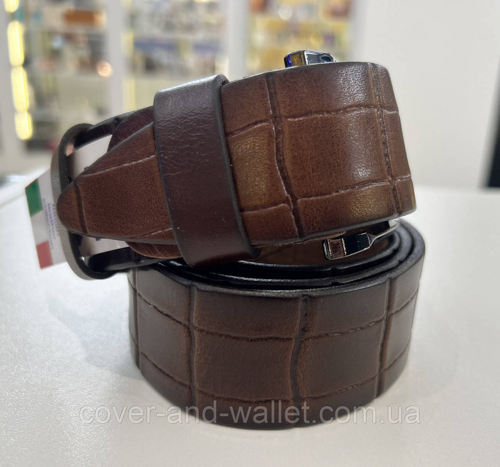 Коричневый мужской кожаный ремень с тиснением под крокодил 40 мм PS Leather Киев - изображение 3