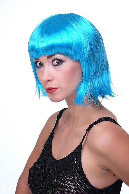 Перука жіноча яскраво-блакитна короткий боб каре, синтетичне волосся для карнавалу, Гелловіна, вечірок косплей Блакитна Київ - фото 3