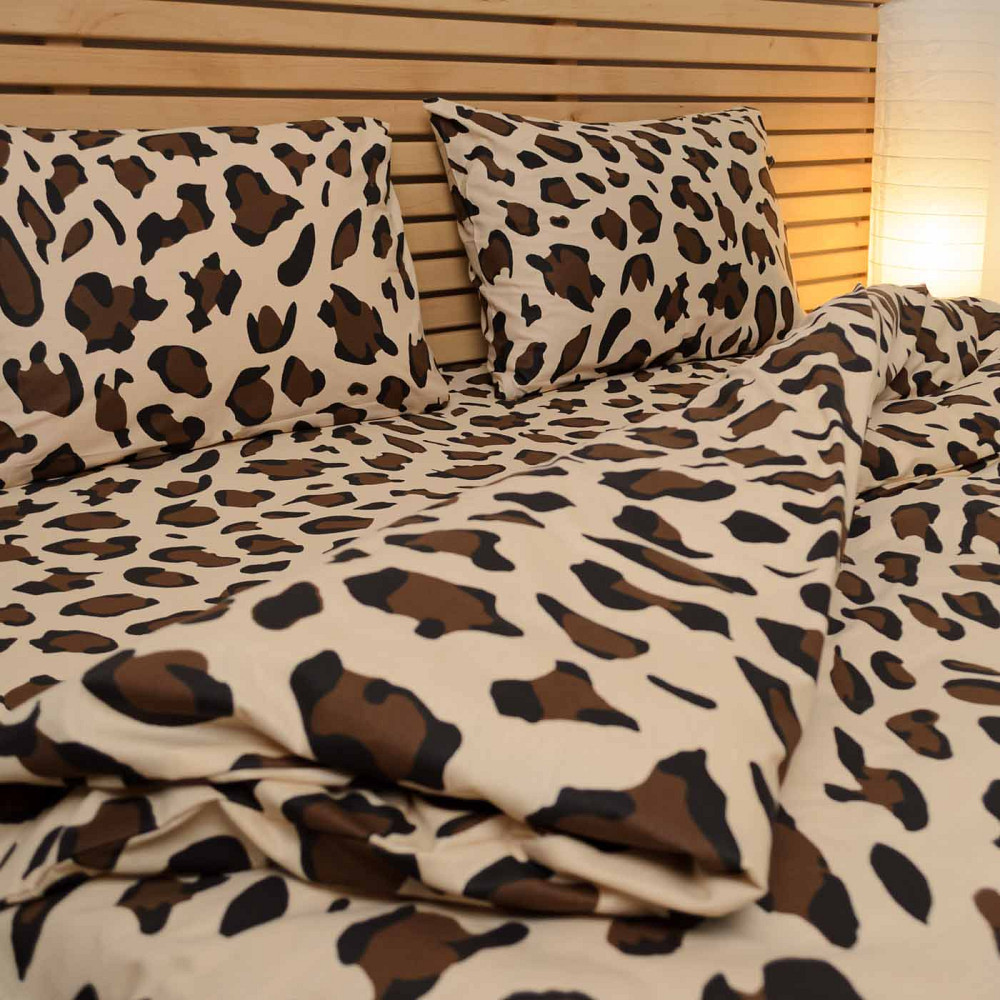 Комплект постільної білизни полуторний Сатин Леопард 125 г/м2 YouStar (Бежевий) 2 х 70х70 Суми - фото 3
