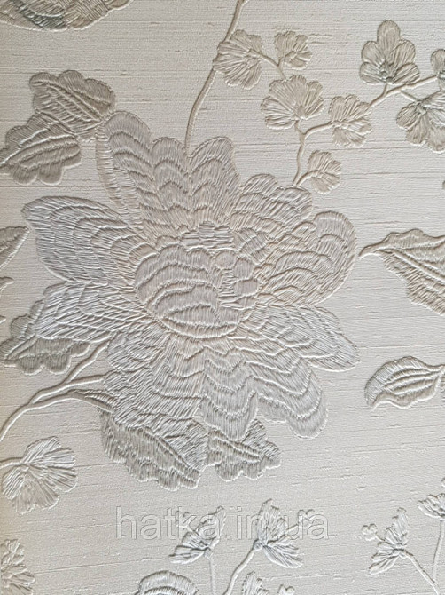 Шпалери вінілові на паперовій основі Sirpi Italian Silk 7 квіти листя гілки сріблясті структурних на білому 3д Київ - фото 2