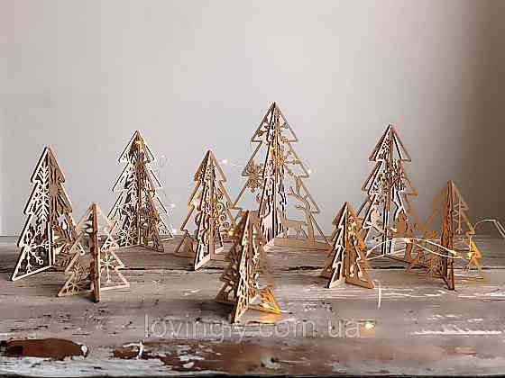 Святкова об'ємна декорація. Набір з 10 ялинок різного розміру та дизайнів. Ірпінь
