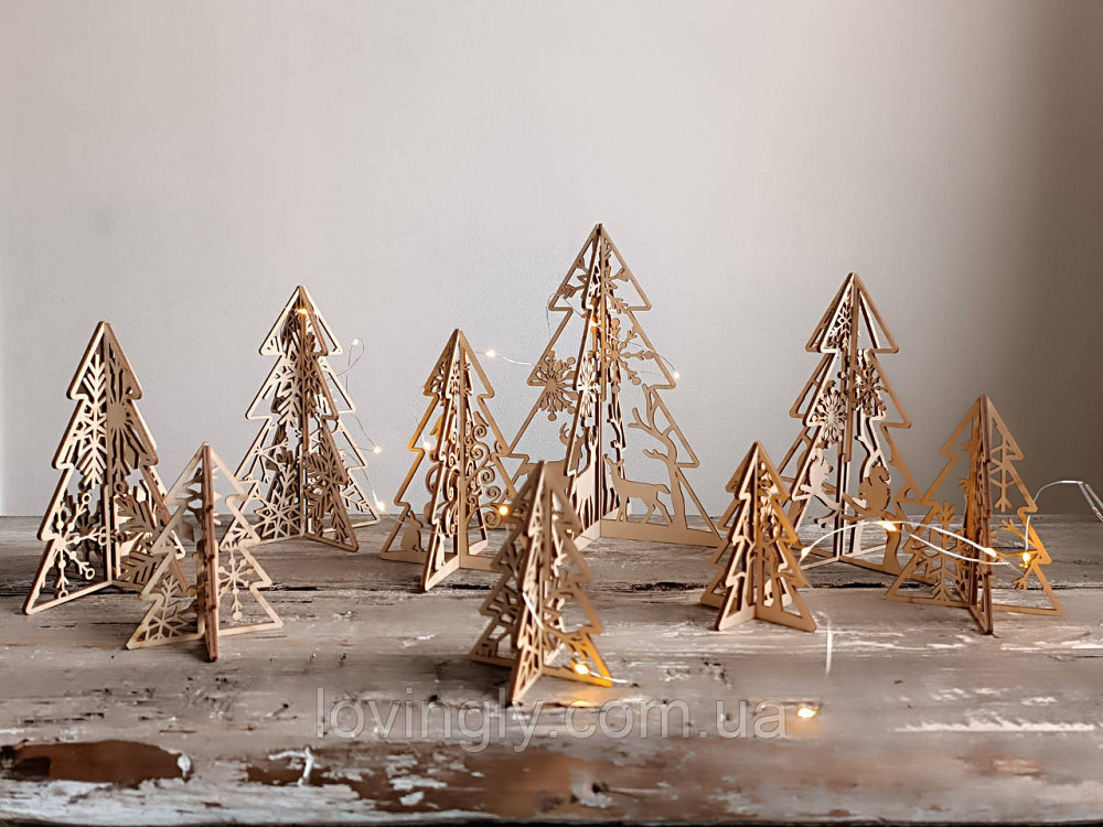 Праздничная объемная декорация. Набор из 10 елок разного размера и дизайнов. Ирпень - изображение 1