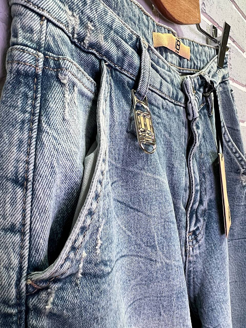 Джинсы женские I8 52428 Skater Jeans бананы высокая посадка варка с жатым эффектом косые карманы голубые, голубой, 27, 27, 76 см, 106 см Киев - изображение 6