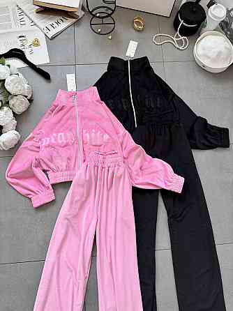 Женский стильный костюм двойка кофта с вышивкой и штаны велюр Черный, 42/44 Одесса