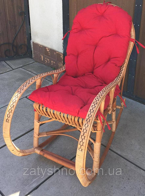 Крісло гойдалка плетена на подарунок | крісло-гойдалка з подушкою | крісло гойдалка з лози з червоною н Київ - фото 7