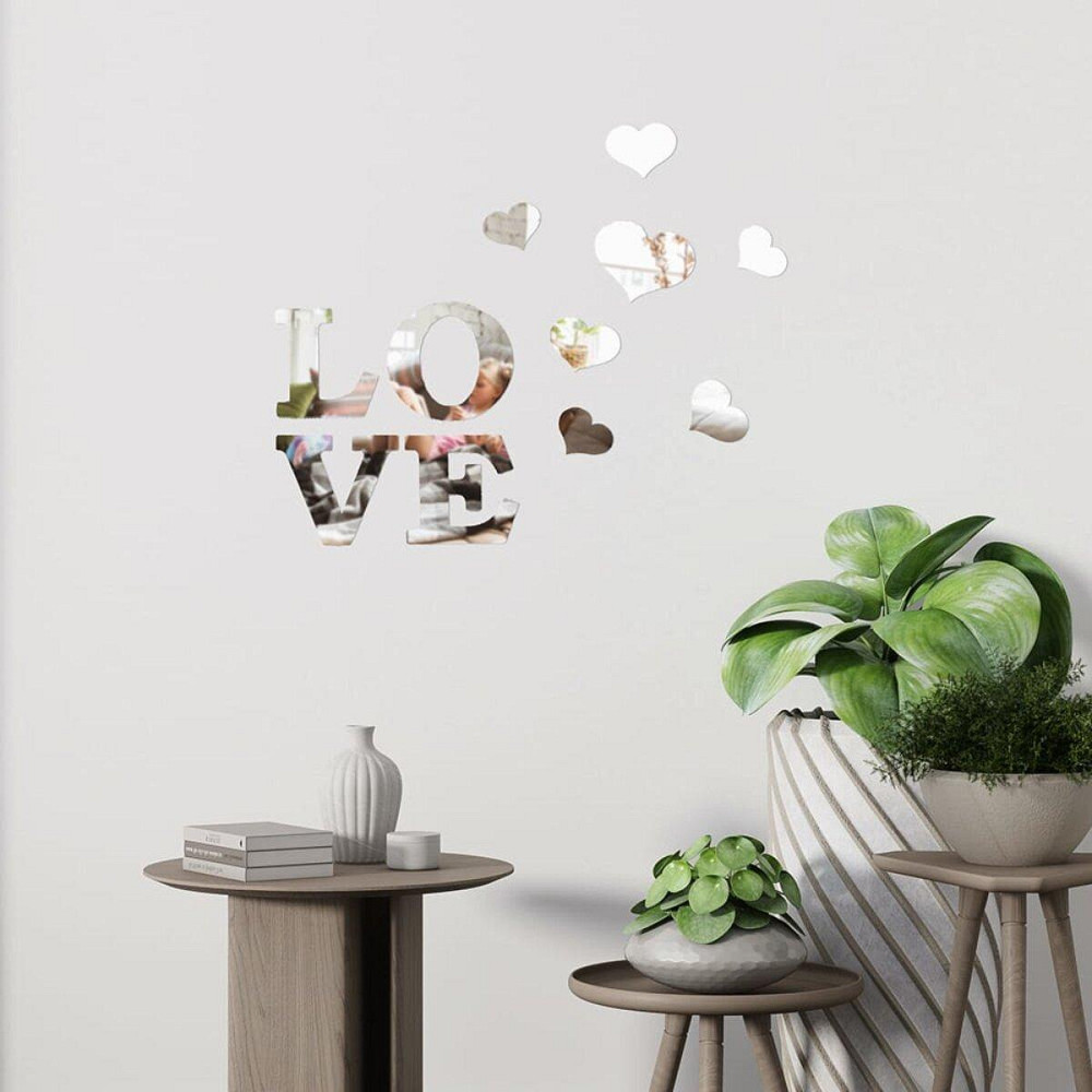 Декоративні дзеркальні наклейки Love, срібло, 11 шт Київ - фото 5