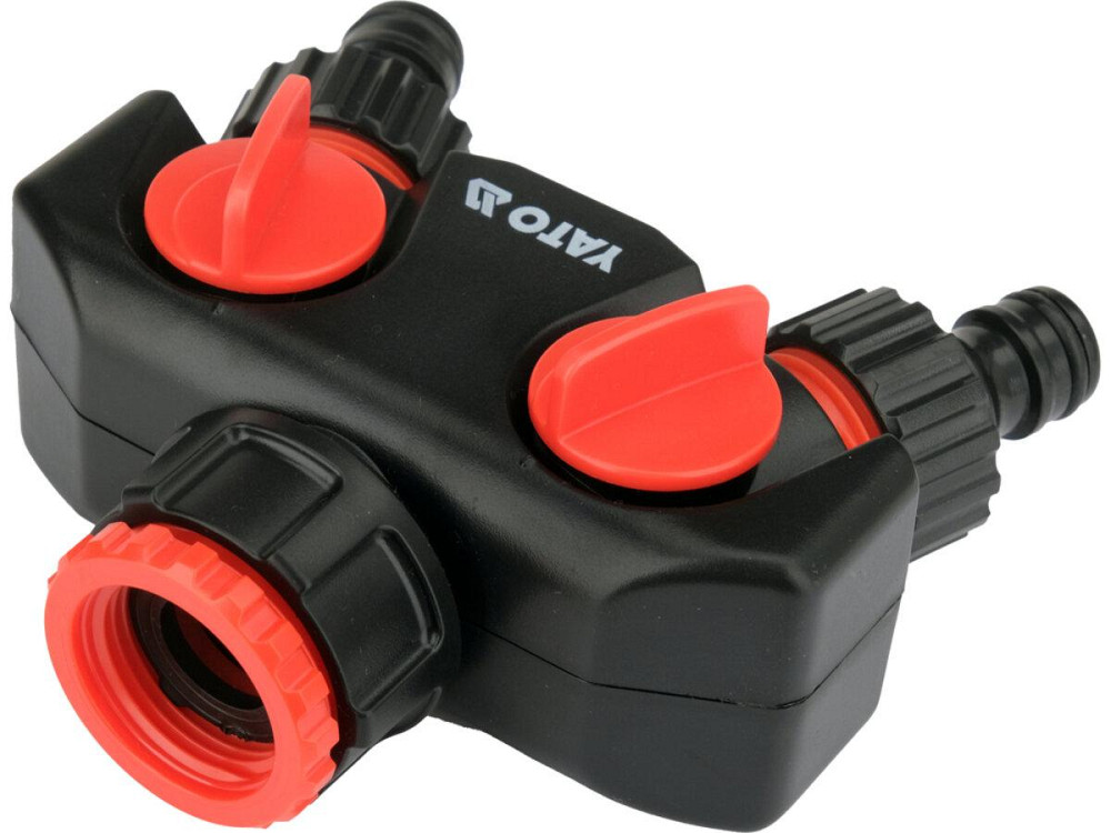 Розгалужувач швидкоз'єднувальний з клапанамми YATO з 1 канала Ø= 1" до 2 каналів Ø= 3/4" ABS-пластик Одеса - фото 1