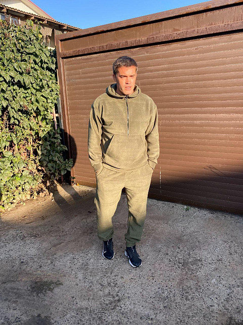 Мужской теплый костюм двойка: кофта и штаны двусторонний флис Полар Хаки, 48/50 Одесса - изображение 1