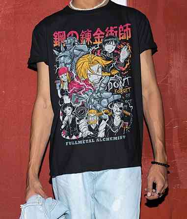 Футболка чоловіча з аніме принтом Сталевий алхімік оверсайз (S/M/L) Чорний AnimeJ1035 Дніпро