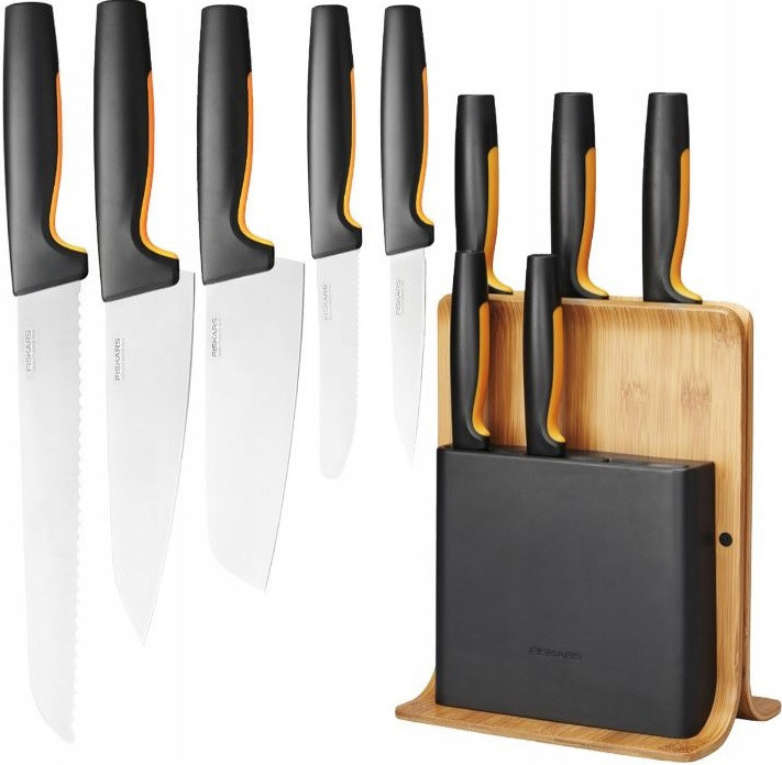 Кухонный Набор Ножей 5 предметов с бамбуковым блоком Fiskars 