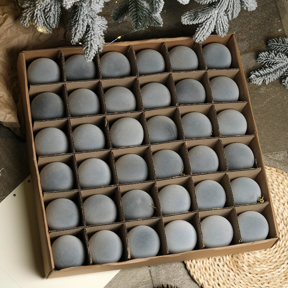 Набор новогодних игрушек на елку «Бархат» 18 шт D-8 см Серый елочные игрушки шарики украшения для елки Киев - изображение 1