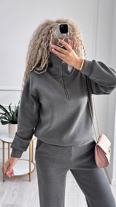Женский стильный и теплый вязаный костюм осень-зима на трикотажной основе. Графит, 52/54 Одесса - изображение 7