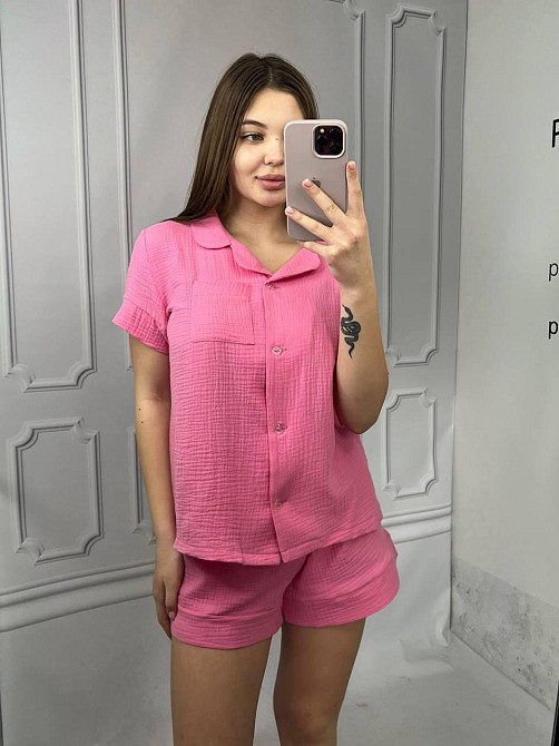 Піжама жіноча шорти і сорочка муслінова Рожевий L Харків - фото 1