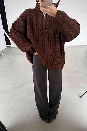 Жіночий класичний оверсайз светр із блискавкою машинне в'язання Шоколад Одеса