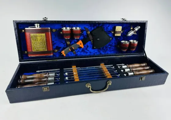 Набори шампурів, Набір шампурів у шкіряному кейсі "VIP 9" Шампури, вертіла Тернопіль