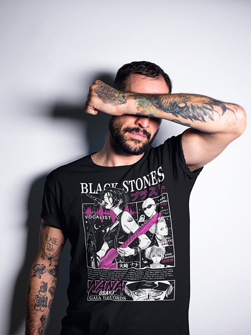 Футболка чоловіча з аніме принтом Нана Осакі Блакк Стонес оверсайз (S/M/L) Чорний AnimeJ0471 Дніпро - фото 10