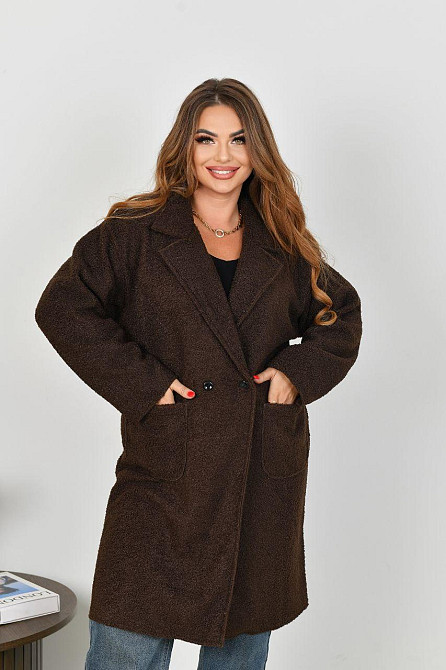 Женское стильное пальто с карманами баранец на флисе Шоколад, 42/44 Одесса - изображение 1