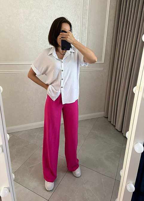 Женская легкая базовая рубашка с коротким рукавом на пуговицах американский креп 54/56, Белый Одесса - изображение 3