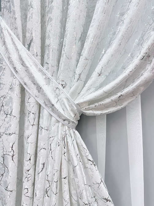 Комплект готових штор VR-Textil Льон мармур Royal Touch № 2009ш Білий 200х270 см 2 шт (32-483) Київ - фото 5