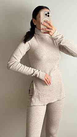 Жіночий теплий базовий костюм-двійка ангора рубчик Бежевий, 44/46 Одеса