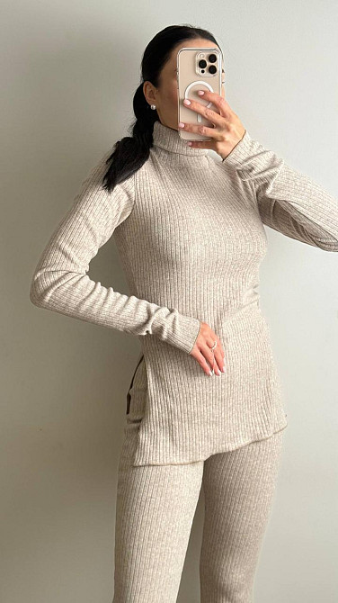 Женский теплый базовый костюм двойка ангора рубчик Бежевий, 44/46 Одесса - изображение 1