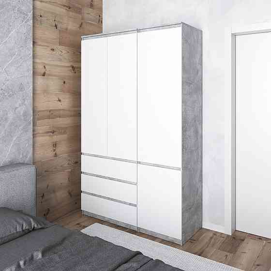 Шафа для одягу VAYS в спальню з 3 шухлядами, штангою та полицями, без ручок R9+R22 Бетон-Білий фасад Львів