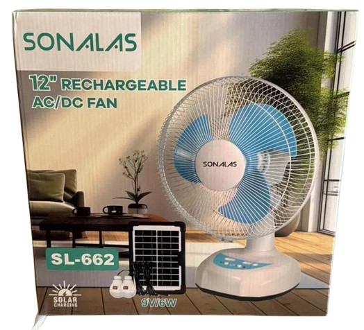 Вентилятор на сонячній батареї Sonalas SL662 12" + 2 Led лампи (2 швидкості) авто обертання 6Вт USB  Вінниця - фото 1