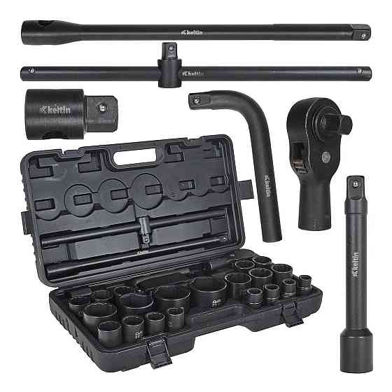 Набір ударних торцевих головок "Keltin" [к-т 26шт]: (3/4" 12-гранні 17-50мм ), (3/4" 6-гранна 36мм, 1" 6-гранні 55-65мм)+аксу Стрий
